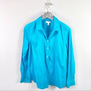 J. Crew Blue Half Button Up Blouse Size 8